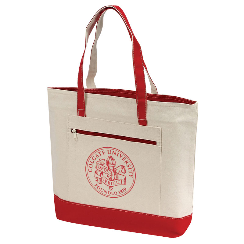 Canvas Zippered Tote Bag - red/natural (BS124)