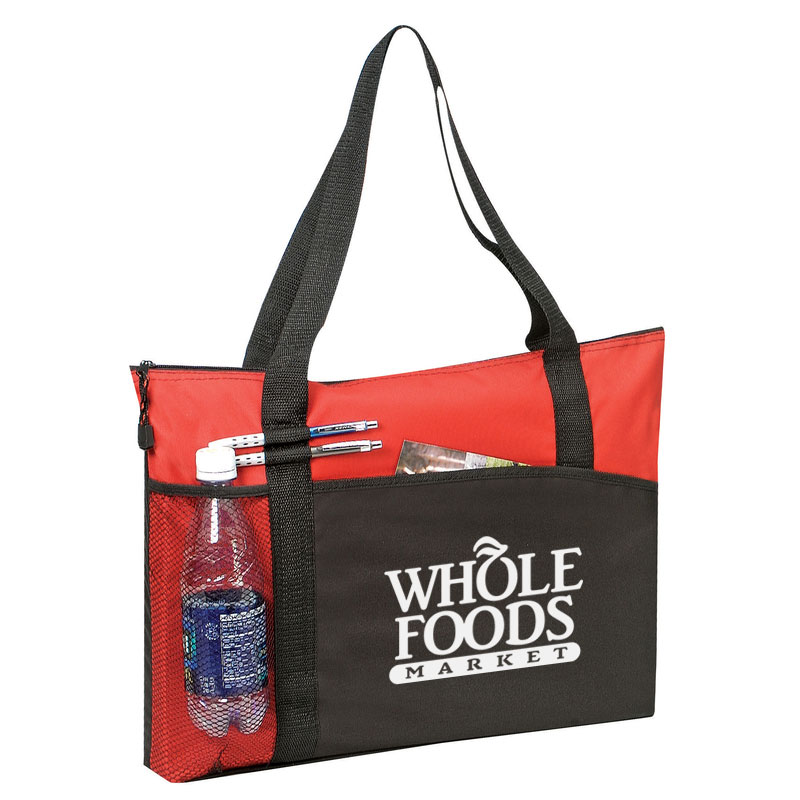 Poly Tote Bag with Zipper - red/black (BS214)