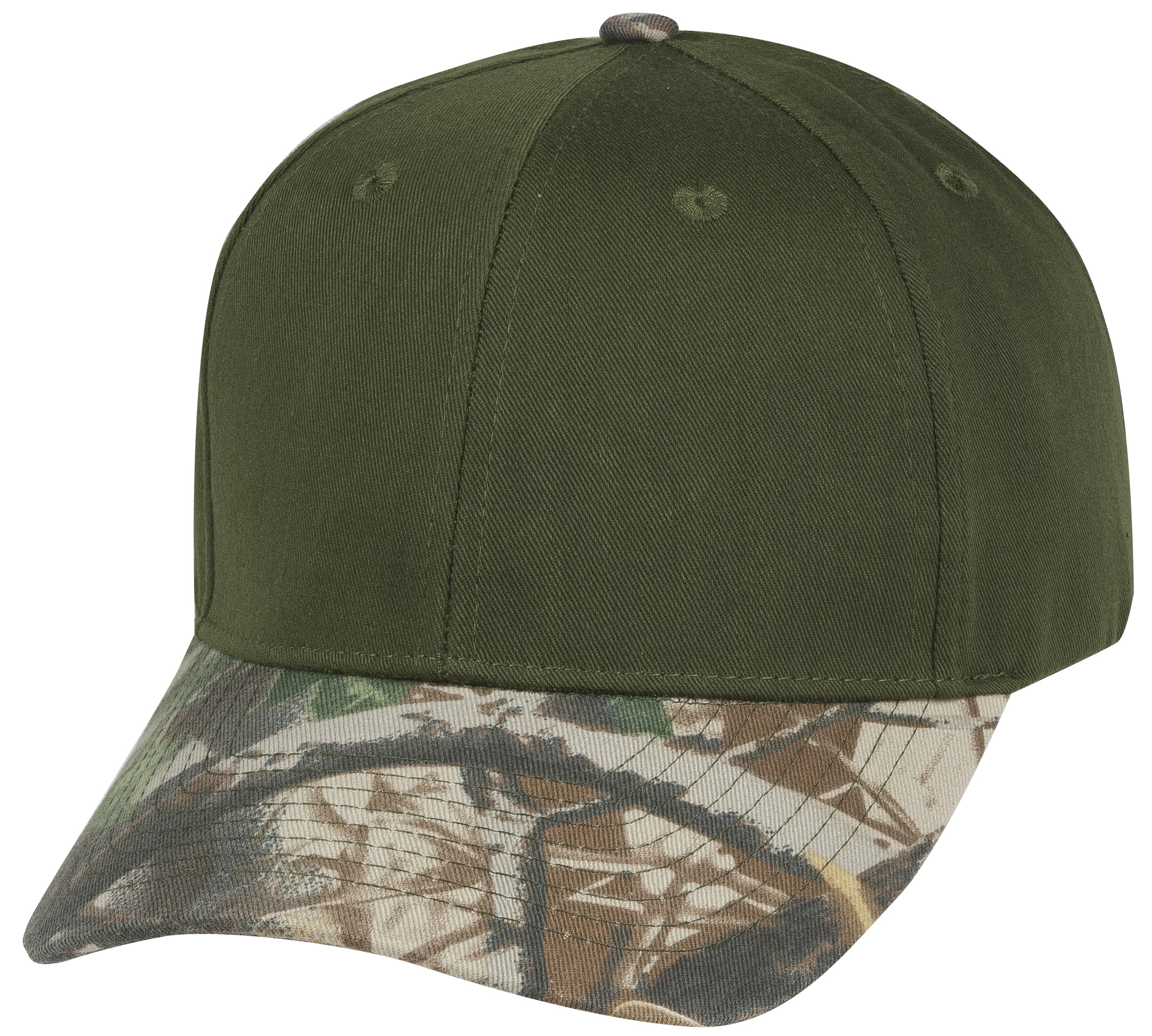 023 Oak camo/olive greenLow Crown (Constructed) Cotton Twill Cap w/ Oak Camo Bill - oak camo/olive green (29208)