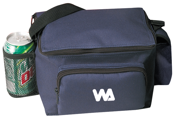 6 Pack Poly Cooler with Bottle Holder and Cell Phone Pouch - navy (4024)