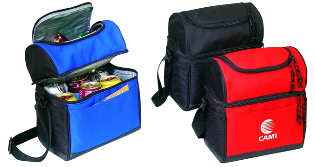 Cooler Lunch Bag with Leather Like Bottom - royal/black, red/black, black (4034)