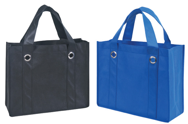 Non Woven Tote Bag with Fabric Covered Bottom - black, royal (BS118)