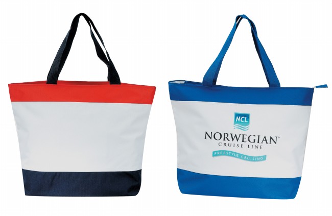 Poly Tote Bag with Zipper - red/white/navy, royal/white (BS134)