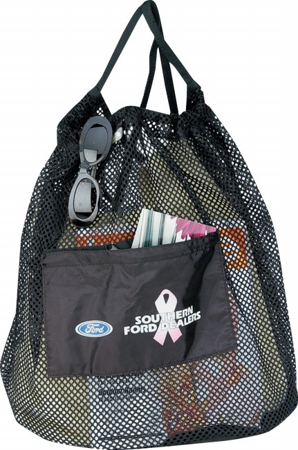 Nylon Drawstring Mesh Tote Bag - black (BS187)