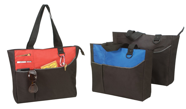 Poly Tote Bag with Zipper - red/black, royal/black, black (BS209)