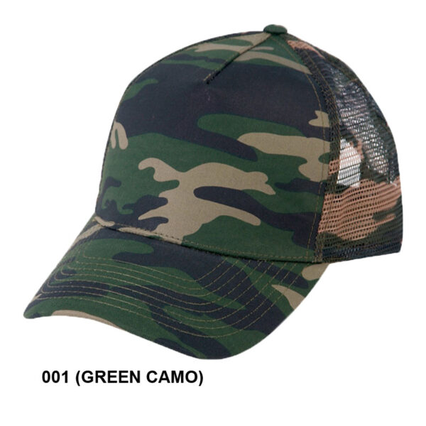 Low Crown (Constructed) 5 Panel Camo Twill Mesh Cap - green camo (23201)