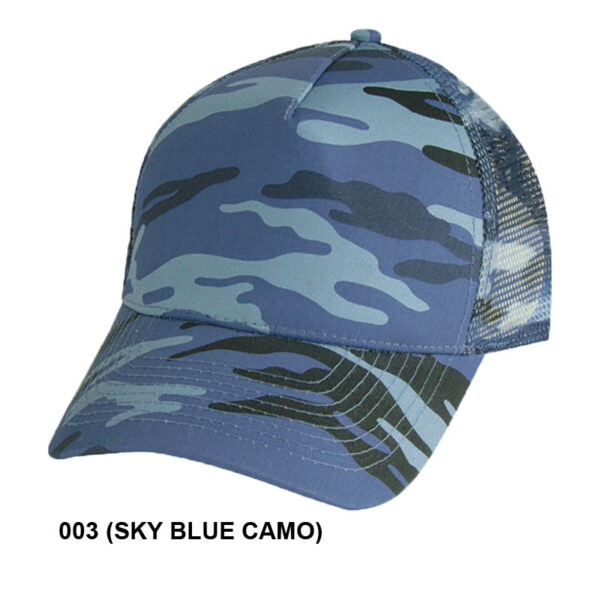 Low Crown (Constructed) 5 Panel Camo Twill Mesh Cap - sky blue camo (23201)