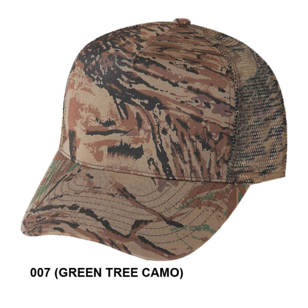 Low Crown (Constructed) 5 Panel Camo Twill Mesh Cap - green tree camo (23201)