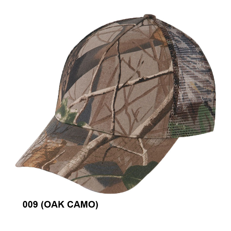 Low Crown (Constructed) 5 Panel Camo Twill Mesh Cap - oak camo (23201)