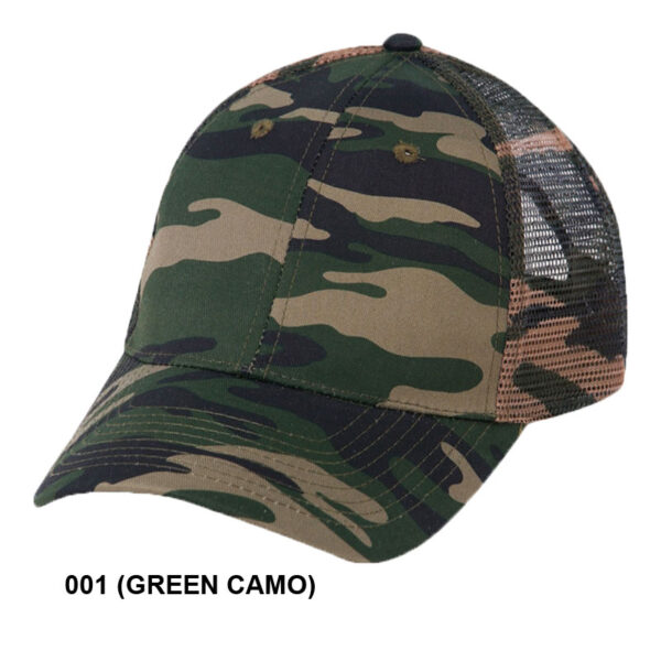 Low Crown (Constructed) 6 Panel Camo Twill Mesh Cap - green camo (23203)