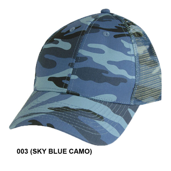 Low Crown (Constructed) 6 Panel Camo Twill Mesh Cap - sky blue camo (23203)