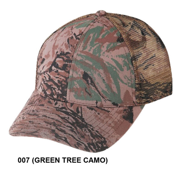 Low Crown (Constructed) 6 Panel Camo Twill Mesh Cap - green tree camo (23203)