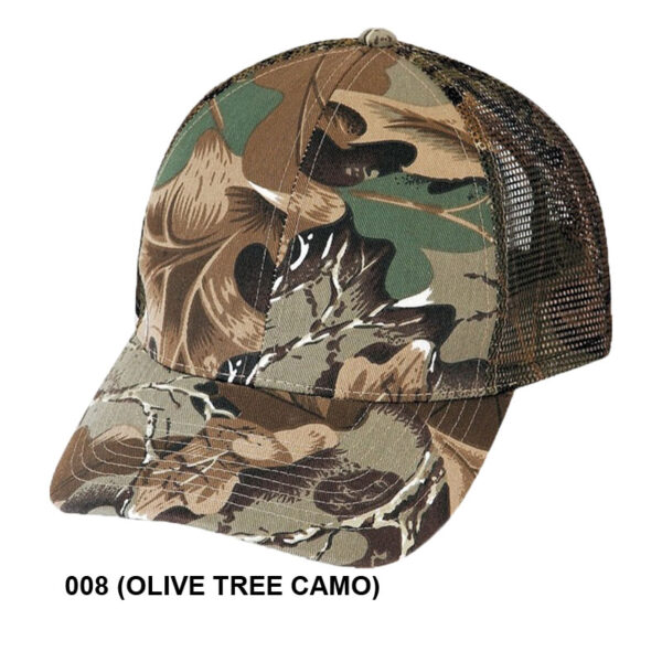 Low Crown (Constructed) 6 Panel Camo Twill Mesh Cap - olive tree camo (23203)