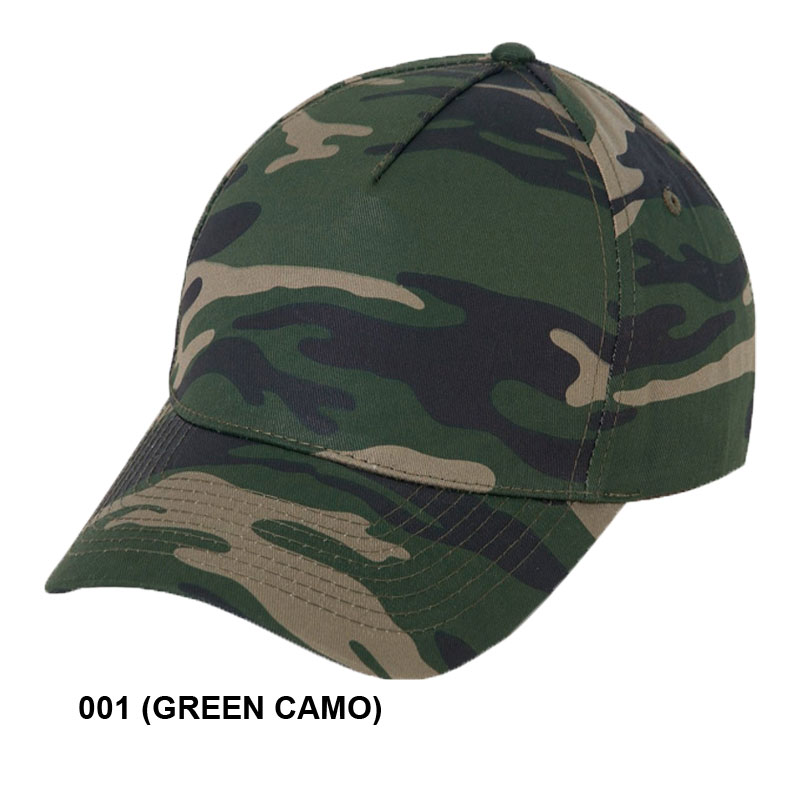 Low Crown (Constructed) 5 Panel Camo Twill Cap - green camo (23205)