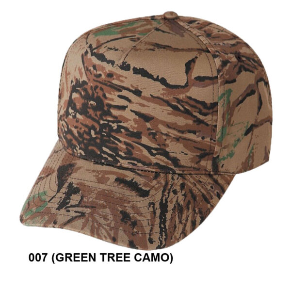 Low Crown (Constructed) 5 Panel Camo Twill Cap - green tree camo (23205)