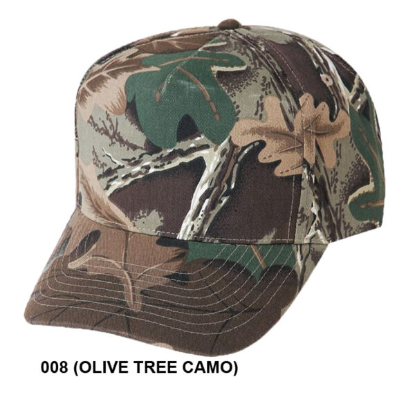 Low Crown (Constructed) 5 Panel Camo Twill Cap - olive tree camo (23205)