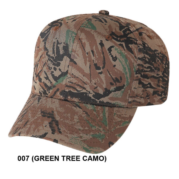 Low Crown (Constructed) 6 Panel Camo Twill Cap - green tree camo (23207)