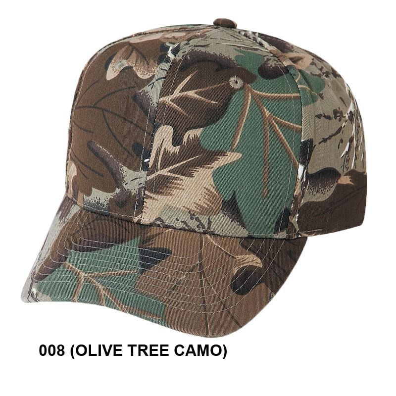 Low Crown (Constructed) 6 Panel Camo Twill Cap - olive tree camo (23207)