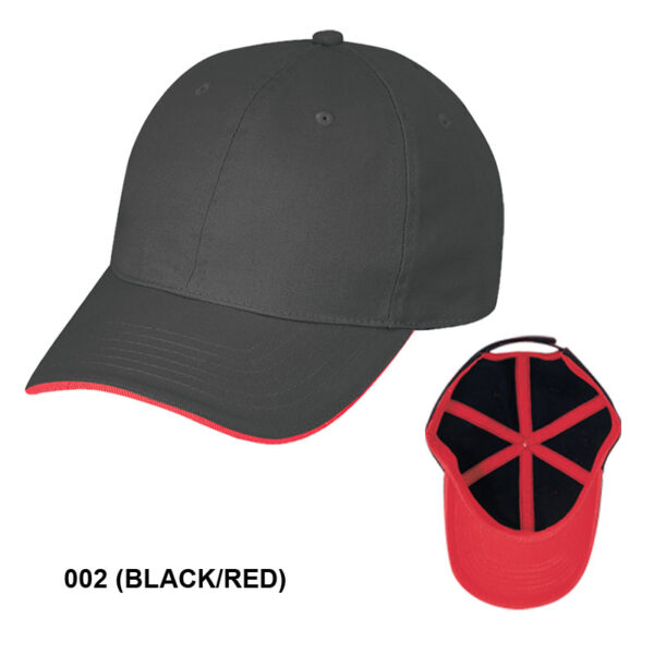 Low Crown (Unconstructed) Chino Cap Washed Twill Cap w/ Sandwich Bill - black/red (26202)