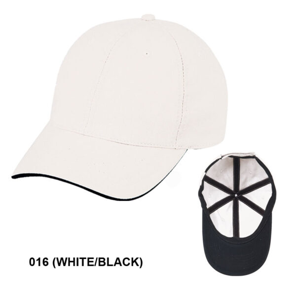 Low Crown (Unconstructed) Chino Cap Washed Twill Cap w/ Sandwich Bill - white/black (26202)