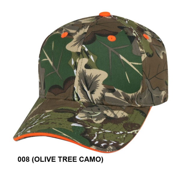 Low Crown (Constructed) 6 Panel Camo Twill Cap w/ Sandwich Bill Olive Tree Camo (29103)