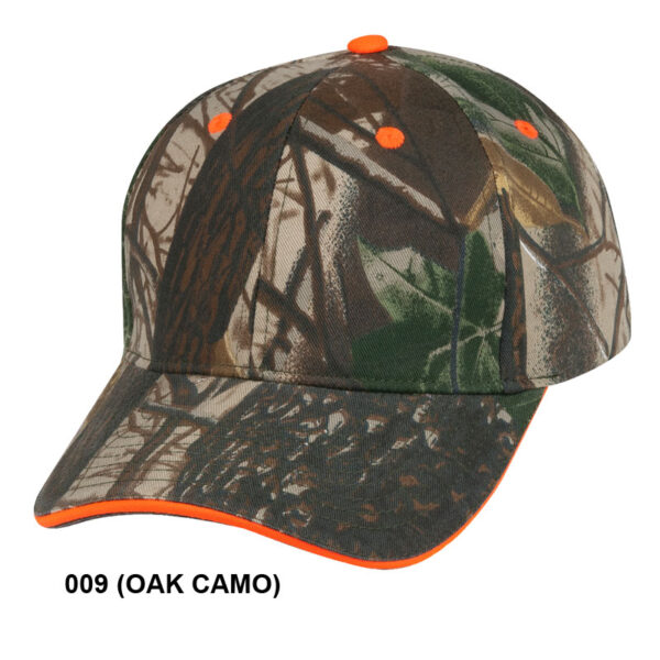 Low Crown (Constructed) 6 Panel Camo Twill Cap w/ Sandwich Bill Oak Camo (29103)