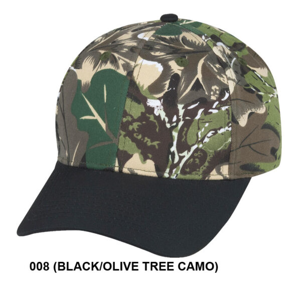 Low Crown (Constructed) 6 Panel Camo Twill Cap w/ Black Bill - black/olive tree camo (29105)